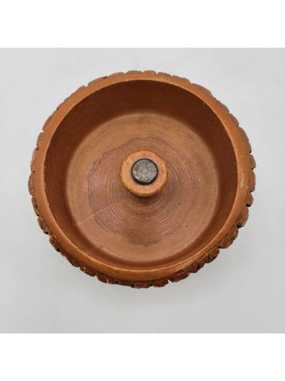 Handmade Wood Nut Bowl With Live Edge & Center Knob - Picture 2 of 5